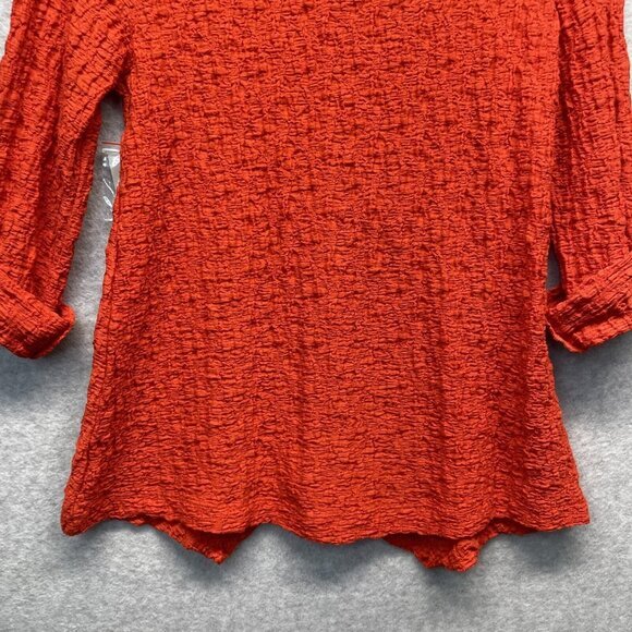 Ali Miles Textured Crinkle Top Womens Petite Small Red Blouse Roll Tab Sleeve - Picture 7 of 13